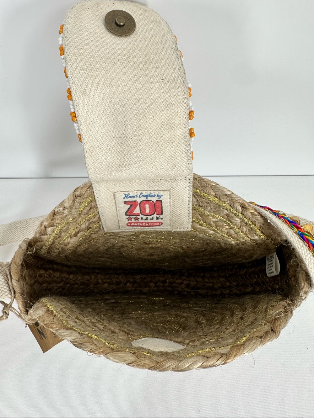 ZOI By Mufubu 100% Hand Crafted Round Woven Jute Beaded Crossbody Hand Bag NWT - Picture 14 of 16
